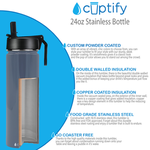 24oz Periwinkle Gray Gloss Wide Mouth Water Bottle With Straw Lid