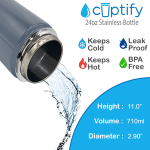 24oz Periwinkle Gray Gloss Wide Mouth Water Bottle With Straw Lid