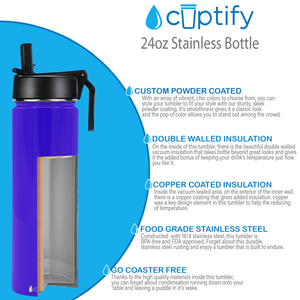 24oz Purple Gloss Wide Mouth Water Bottle With Straw Lid