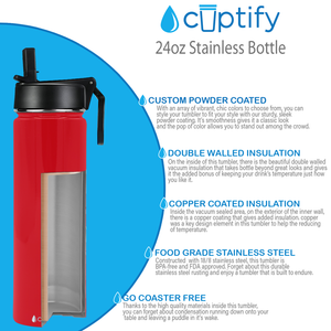 24oz Red Gloss Wide Mouth Water Bottle With Straw Lid