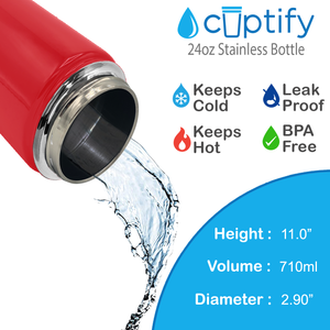 24oz Red Gloss Wide Mouth Water Bottle With Straw Lid