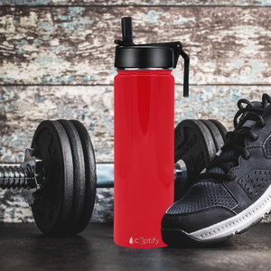 24oz Red Gloss Wide Mouth Water Bottle With Straw Lid