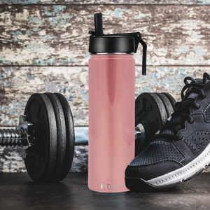 24oz Rose Gold Wide Mouth Water Bottle With Straw Lid