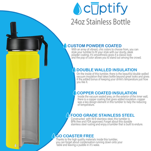 24oz Yellow Gloss Wide Mouth Water Bottle With Straw Lid