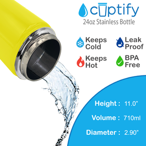 24oz Yellow Gloss Wide Mouth Water Bottle With Straw Lid