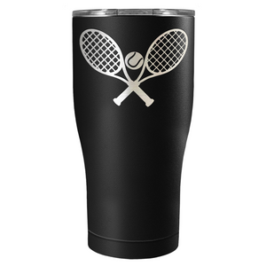 Tennis Rackets and Ball Laser Engraved on Stainless Steel Tennis Tumbler