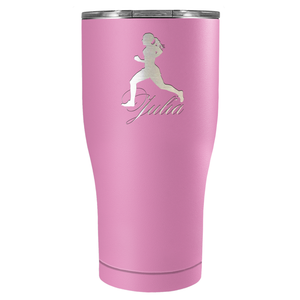 Personalized Running Women Silhouette Laser Engraved on Stainless Steel Cross Country Tumbler