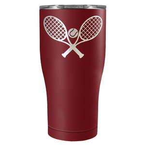 Tennis Rackets and Ball Laser Engraved on Stainless Steel Tennis Tumbler