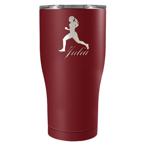 Personalized Running Women Silhouette Laser Engraved on Stainless Steel Cross Country Tumbler
