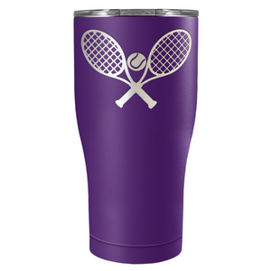Tennis Rackets and Ball Laser Engraved on Stainless Steel Tennis Tumbler