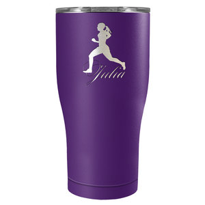 Personalized Running Women Silhouette Laser Engraved on Stainless Steel Cross Country Tumbler