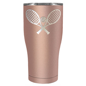 Tennis Rackets and Ball Laser Engraved on Stainless Steel Tennis Tumbler