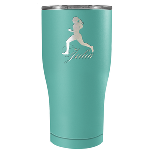 Personalized Running Women Silhouette Laser Engraved on Stainless Steel Cross Country Tumbler
