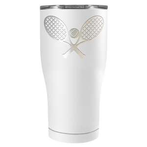 Tennis Rackets and Ball Laser Engraved on Stainless Steel Tennis Tumbler