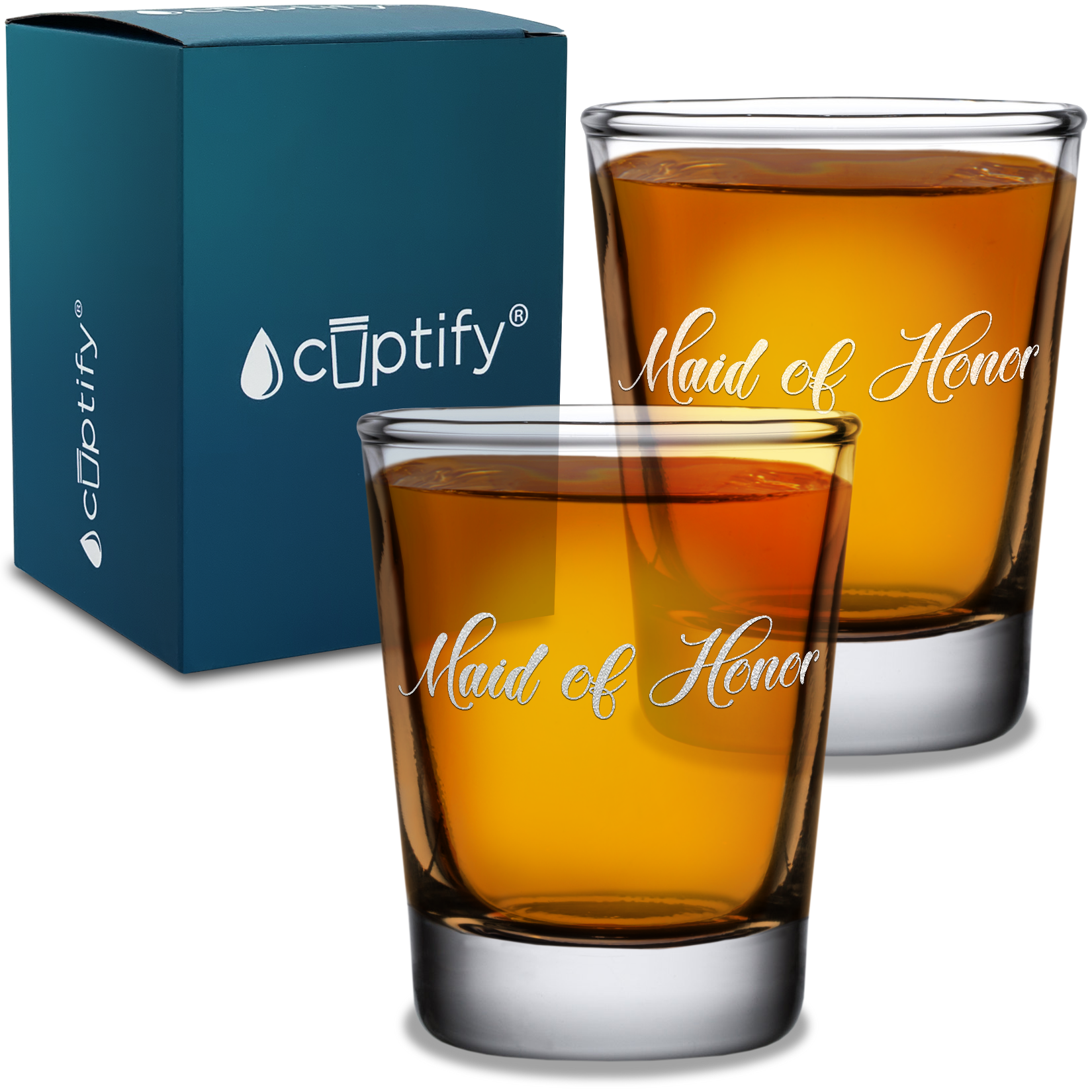  Maid Of Honor Etched on 2oz Shot Glasses - Set of 2