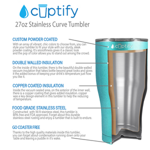 Seafoam Glitter 27oz Curve Tumbler