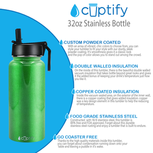 32oz Emerald Green Glitter Wide Mouth Water Bottle With Straw Lid