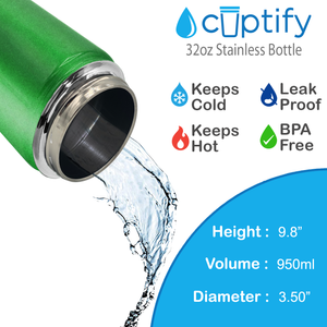 32oz Emerald Green Glitter Wide Mouth Water Bottle With Straw Lid