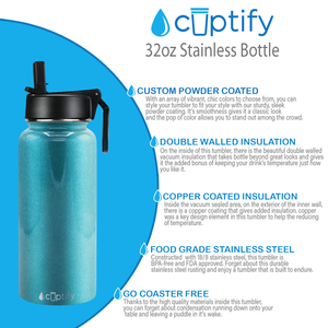 32oz Seafoam Glitter Wide Mouth Water Bottle With Straw Lid