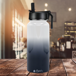 32oz Snowy Mountains Ombre Wide Mouth Water Bottle With Straw Lid