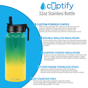 32oz Tropical Ombre Wide Mouth Water Bottle With Straw Lid