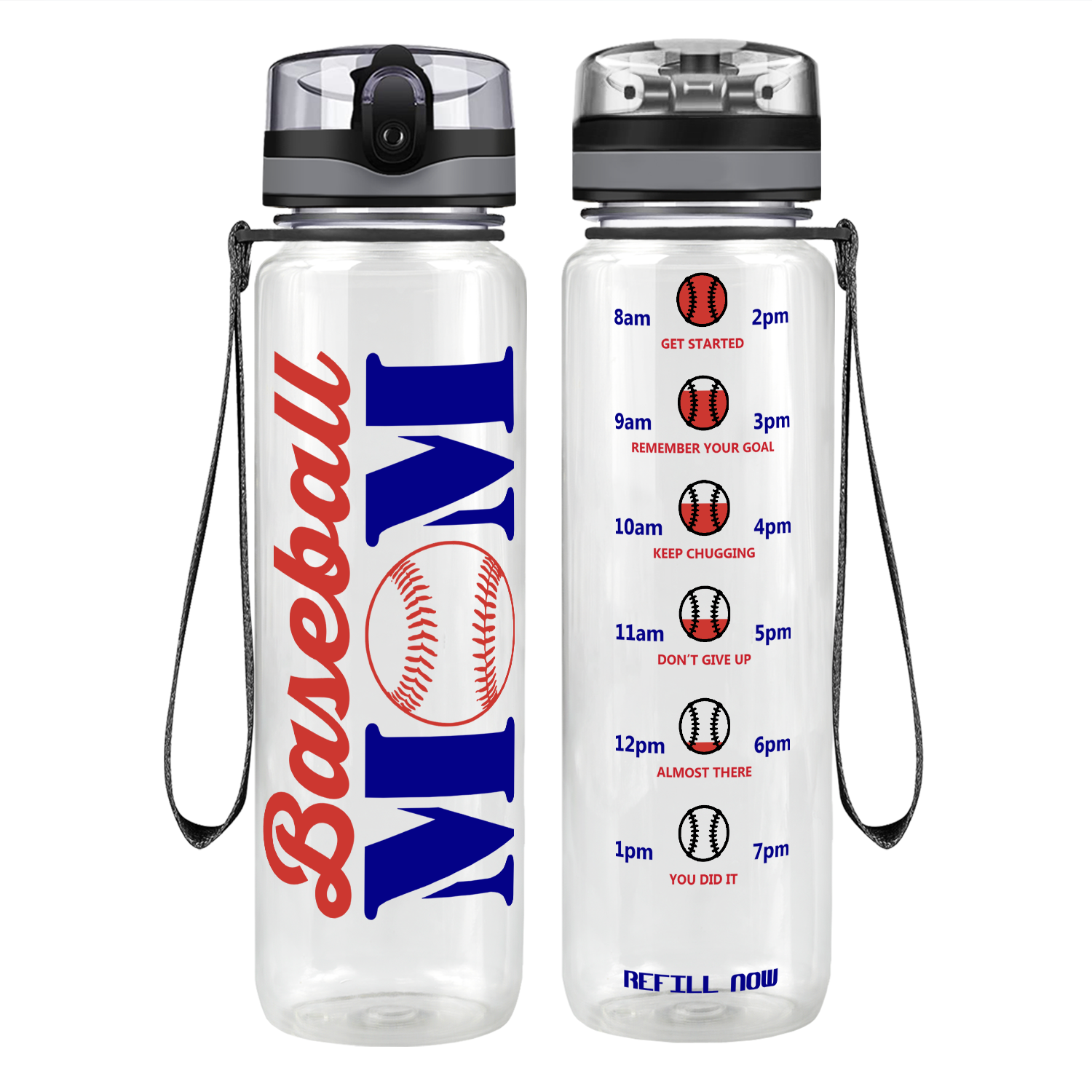 Baseball Mom on 32 oz Motivational Tracking Water Bottle