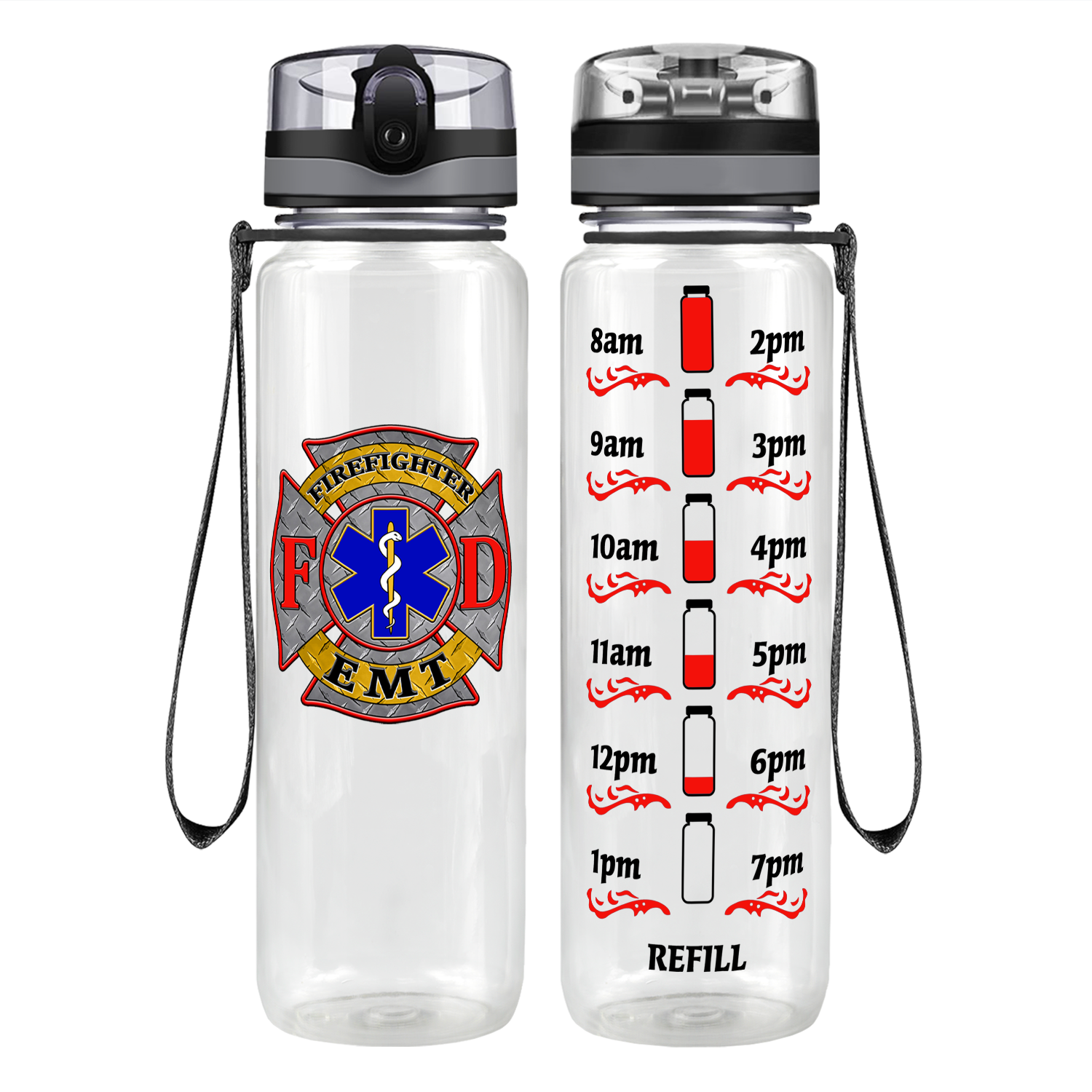 EMT Firefighter FD Badge Motivational Tracking Water Bottle