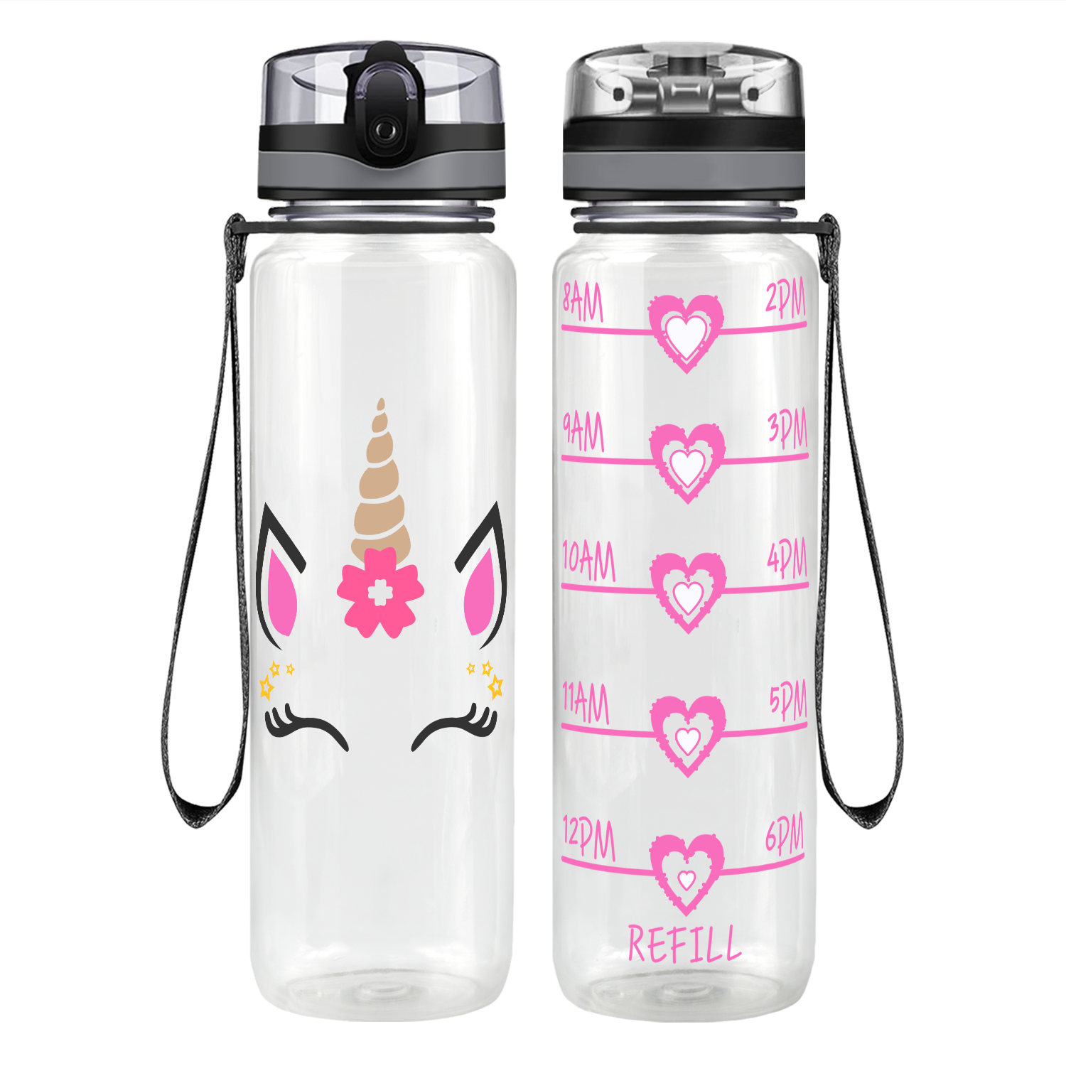 Unicorn Pink Face Motivational Tracking Water Bottle