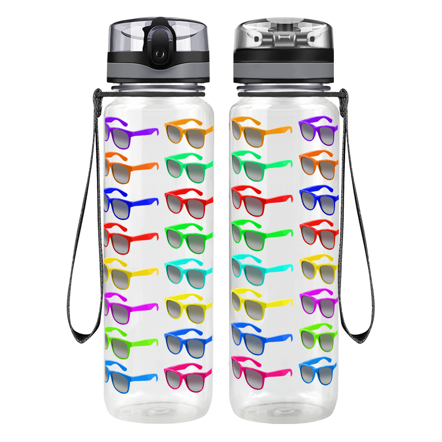 Rainbow Sunglasses Pattern Motivational Tracking Water Bottle