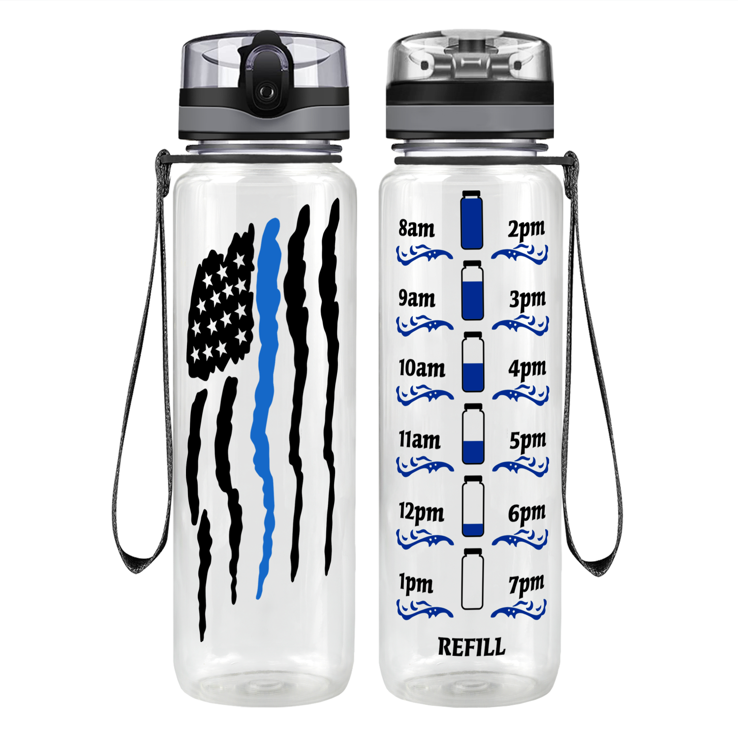 Thin Blue Line Police Flag Motivational Tracking Water Bottle
