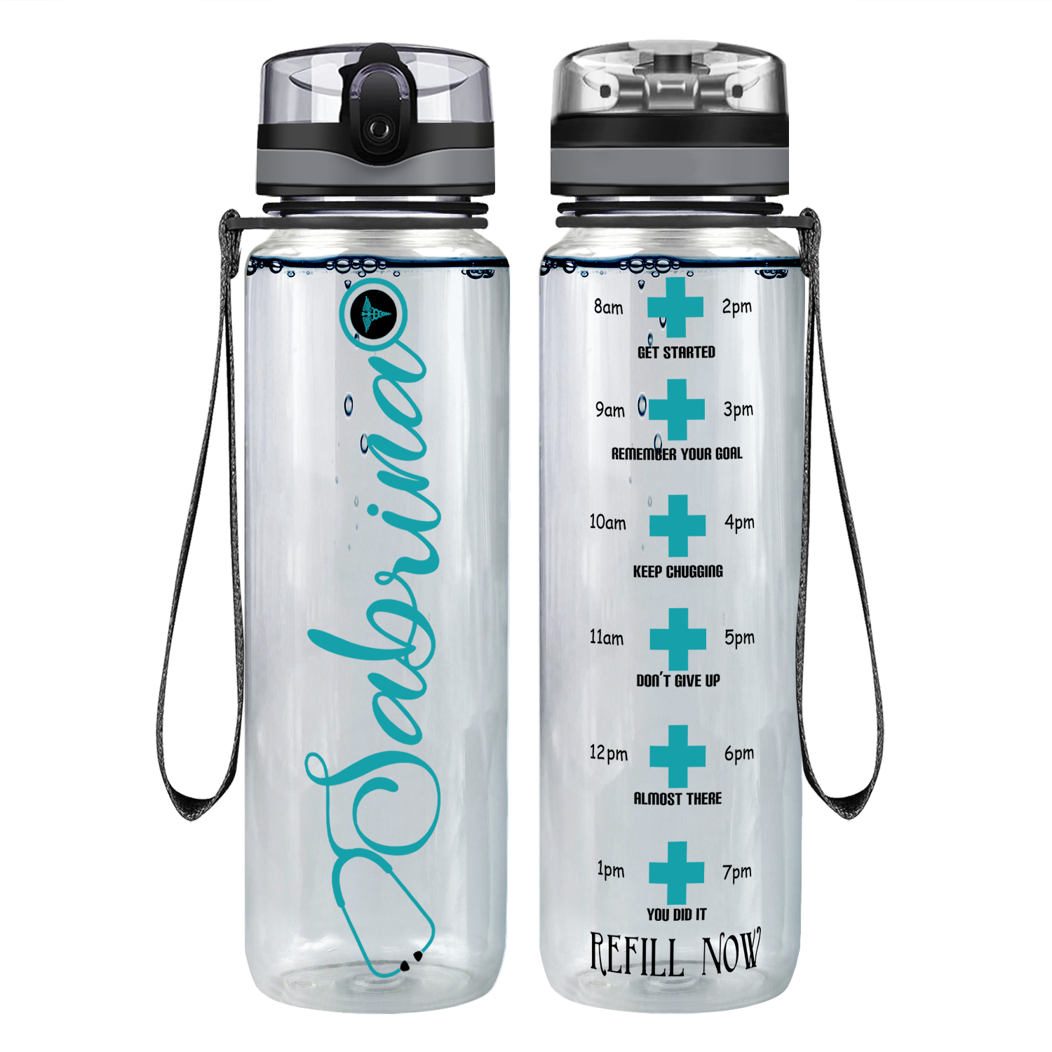 Curled Personalized Nurse Motivational Tracking Water Bottle