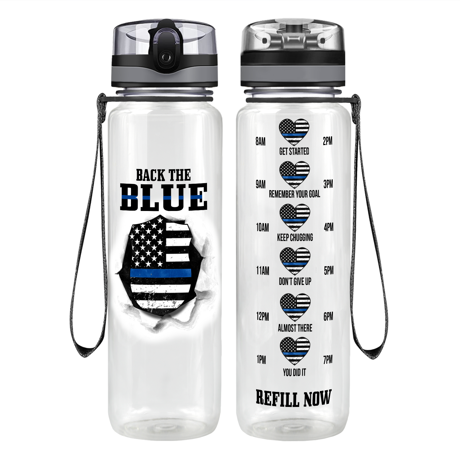Back the Blue Motivational Tracking Water Bottle