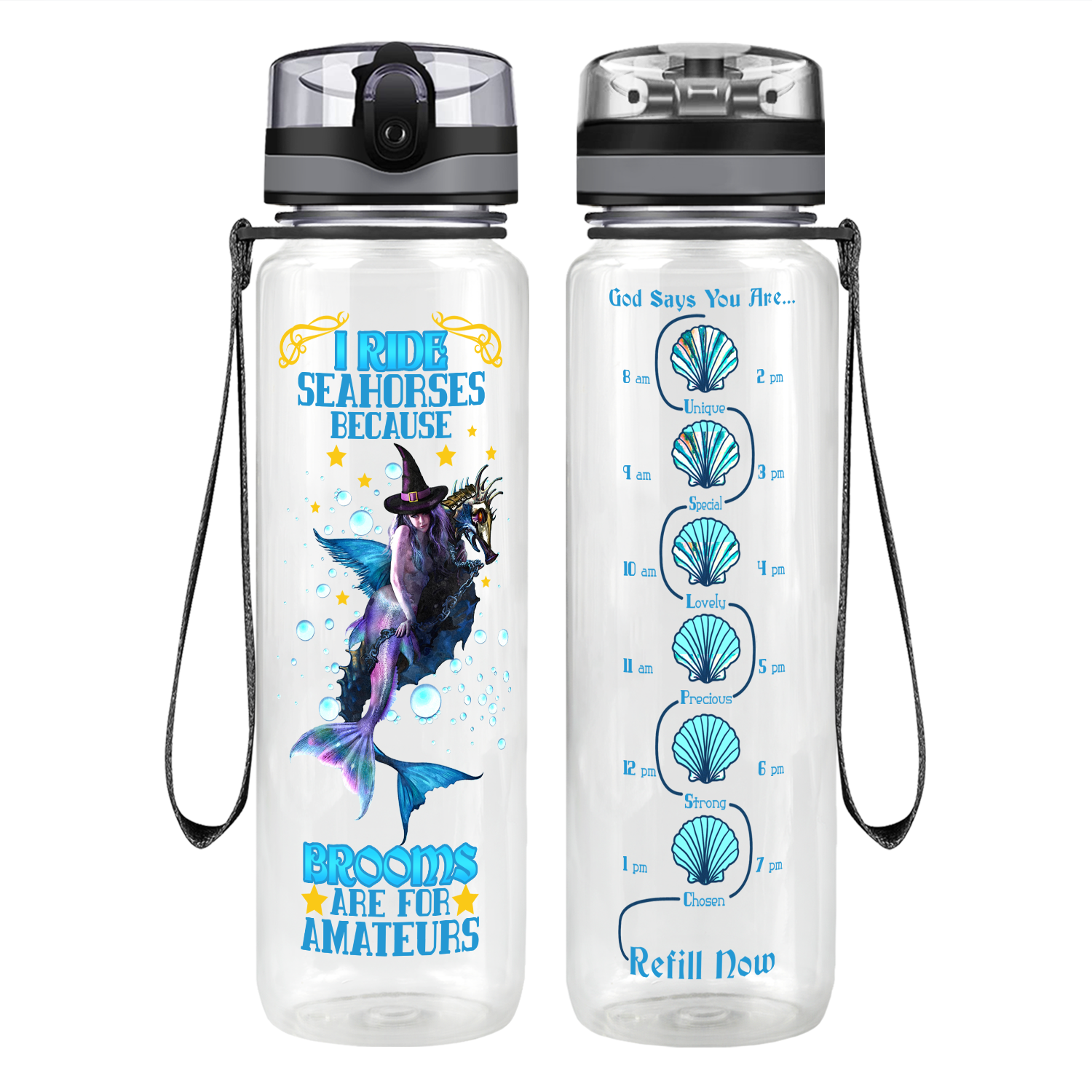 I Ride Seahorses Motivational Tracking Water Bottle