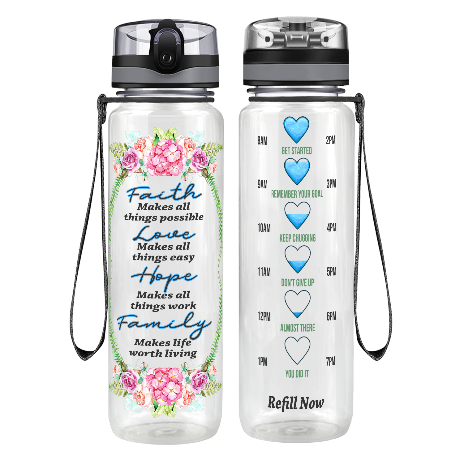 Faith Makes All Things Possible Love Hope Family Motivational Tracking Water Bottle