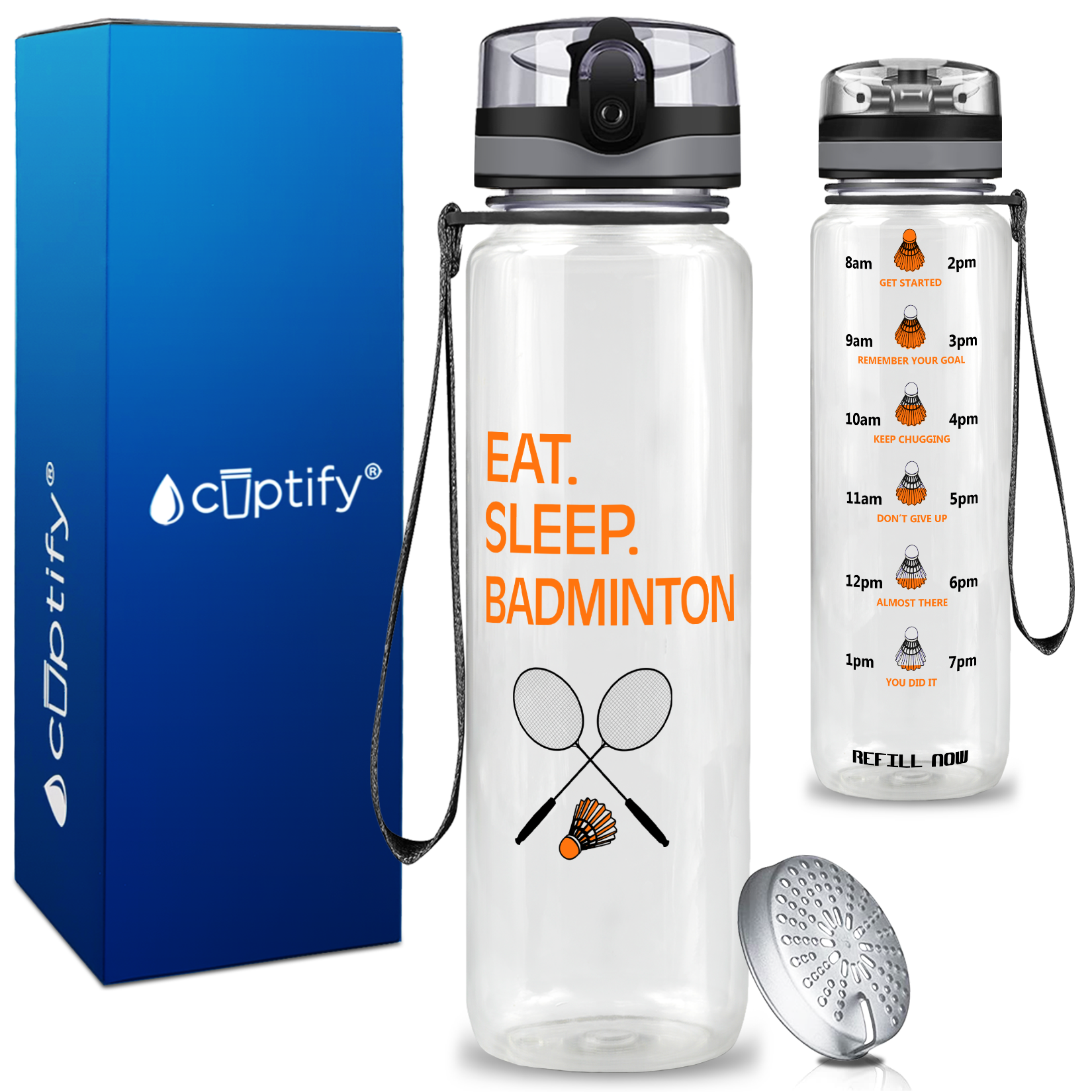 Eat Sleep Badminton on 32 oz Motivational Tracking Water Bottle