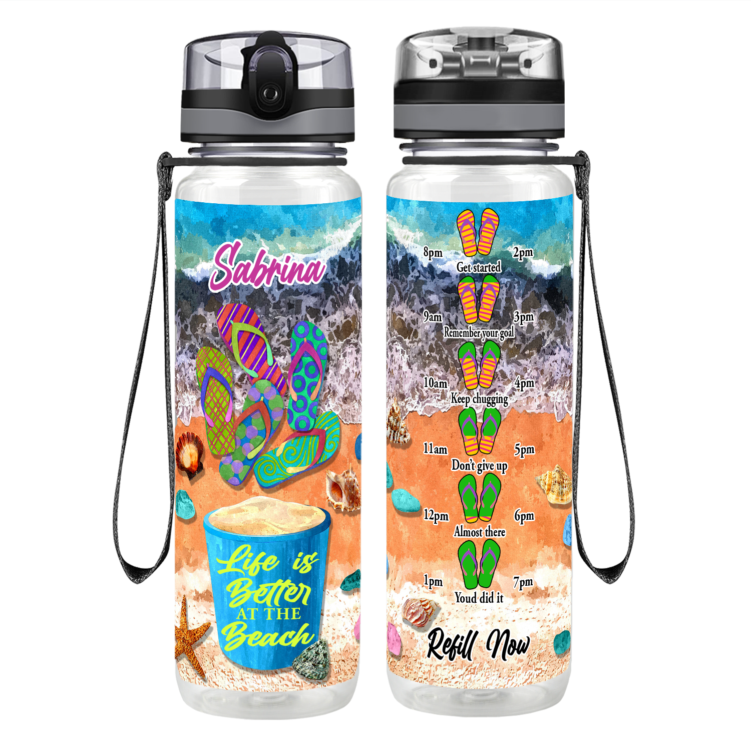 Personalized Life is Better at the Beach Bucket Motivational Tracking Water Bottle