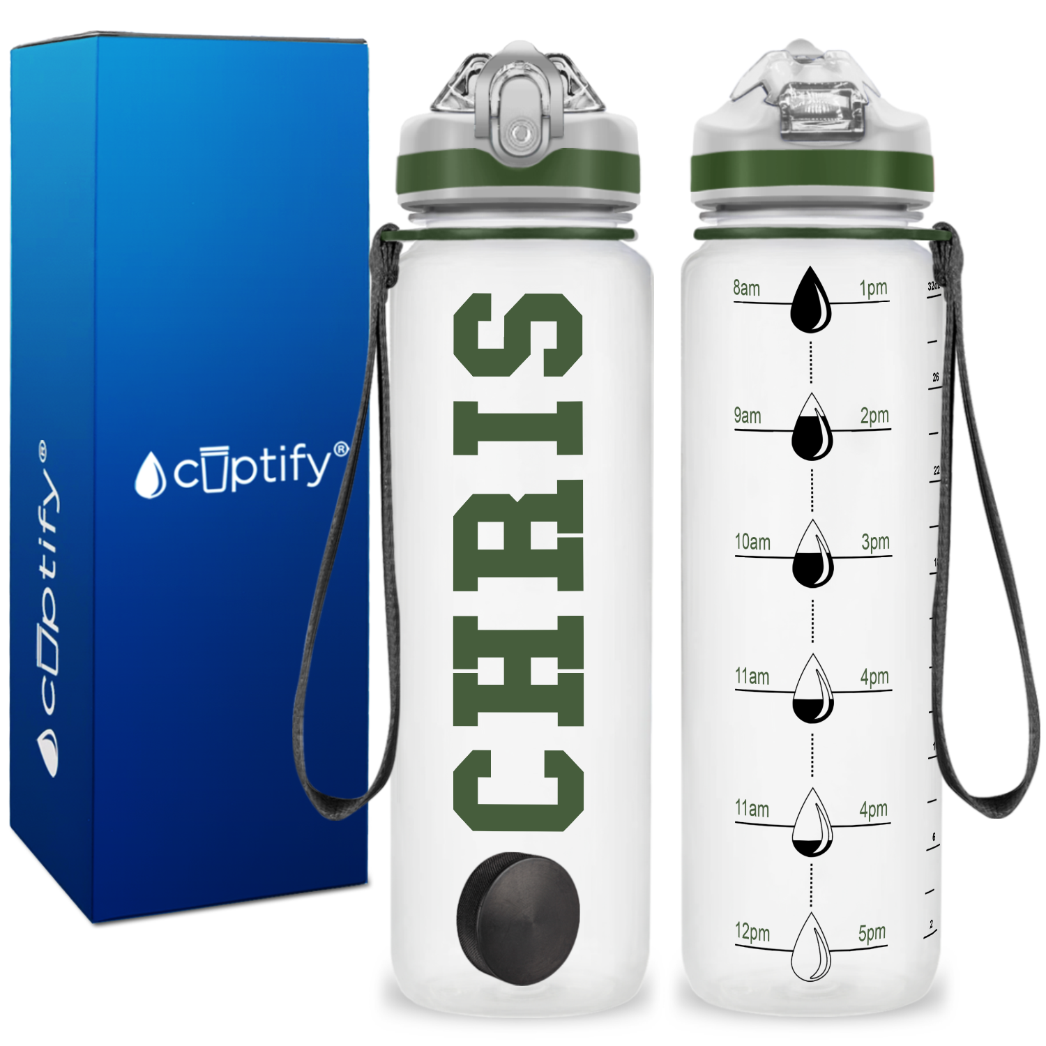 Personalized Ice Hockey on 32 oz Motivational Tracking Water Bottle