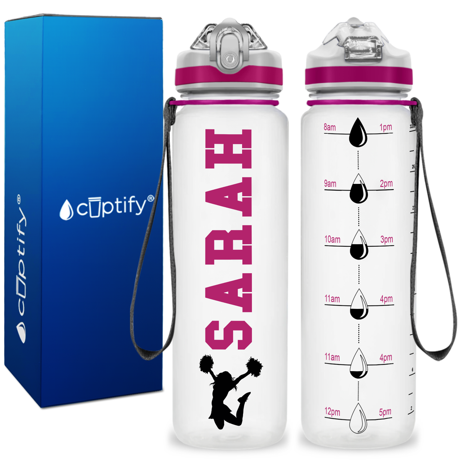 Personalized Cheerleader on 32 oz Motivational Tracking Water Bottle