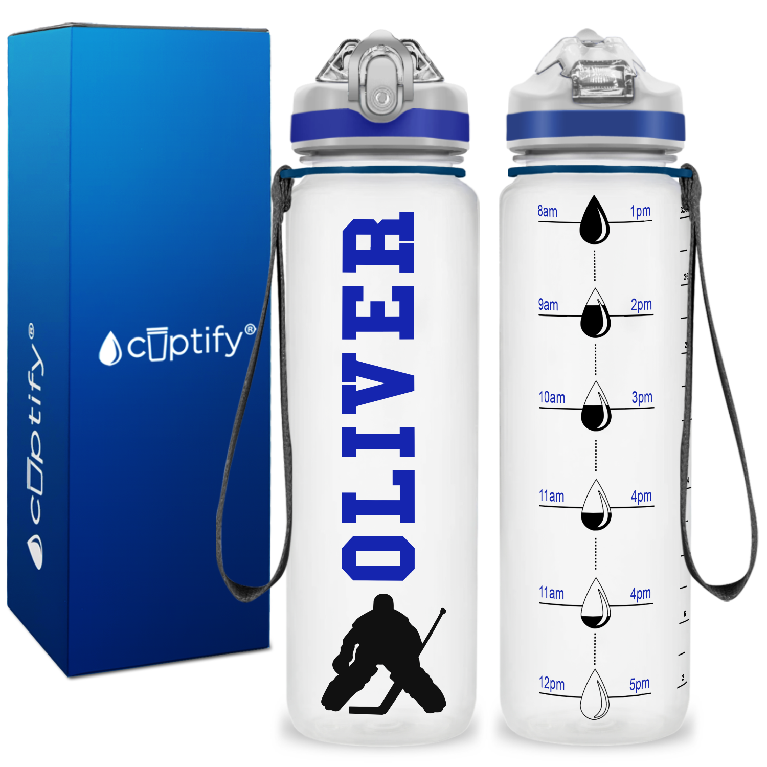 Personalized Ice Hockey Goalie on 32 oz Motivational Tracking Water Bottle