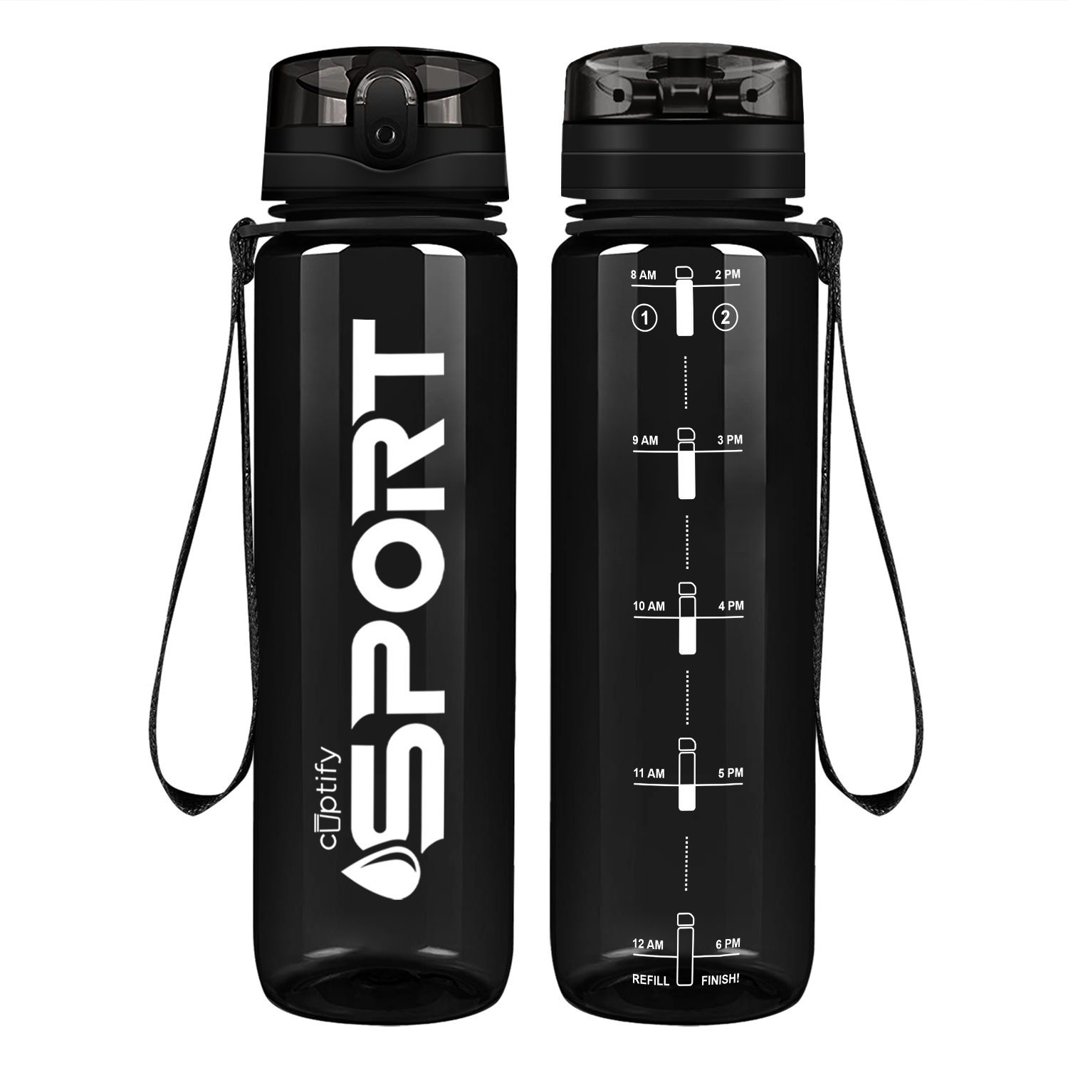 Cuptify Black with White Sport Water Bottle