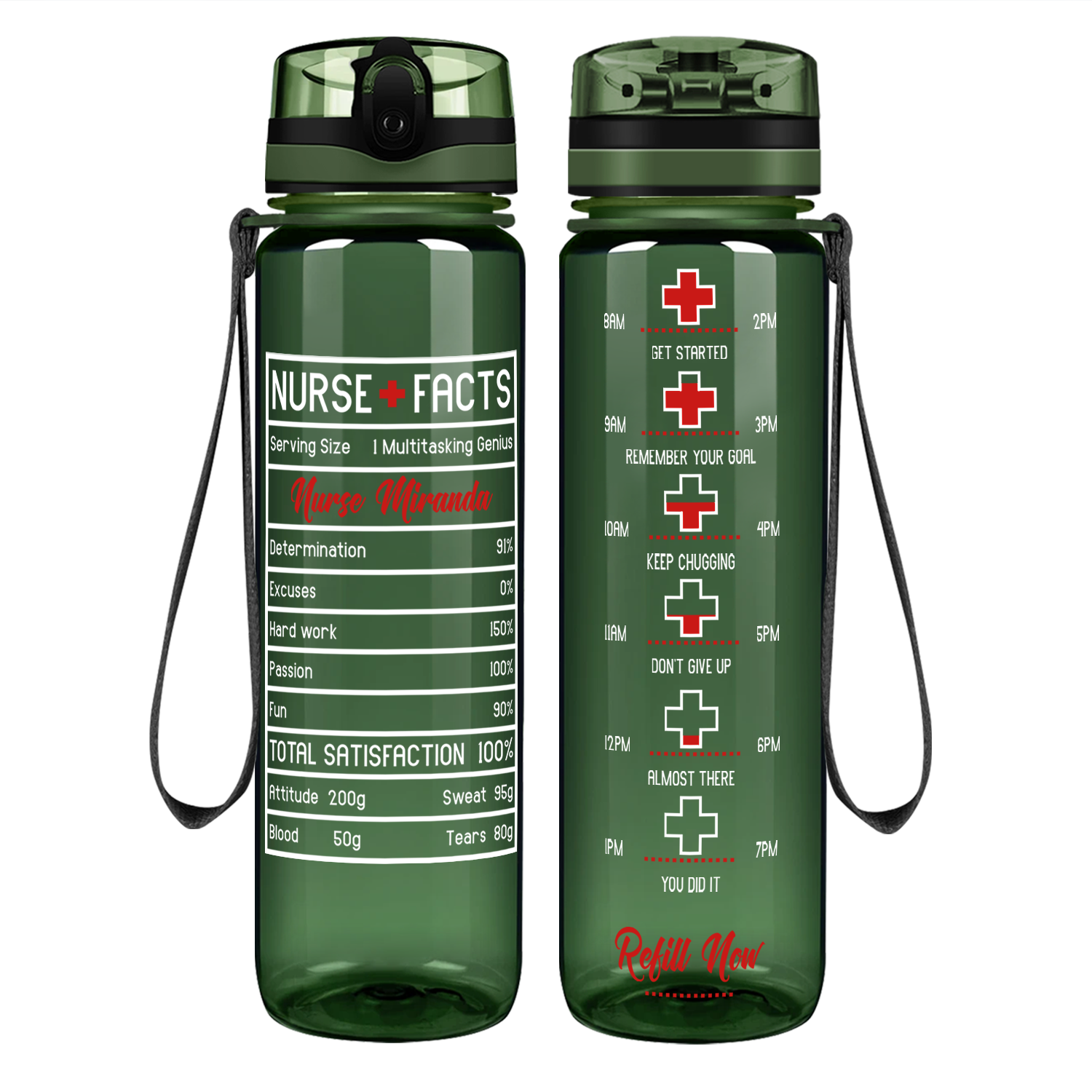 Personalized Nurse Facts on 32oz Motivational Tracking Water Bottle
