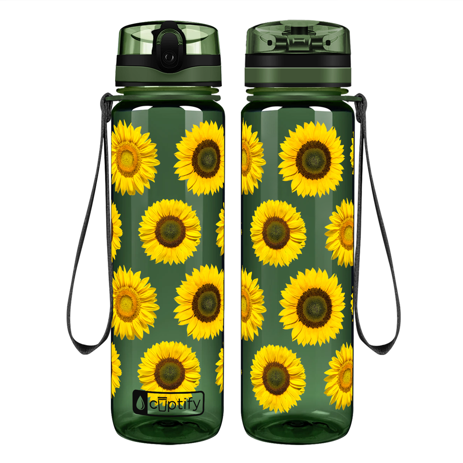 Sunflowers Galore Motivational Tracking Water Bottle