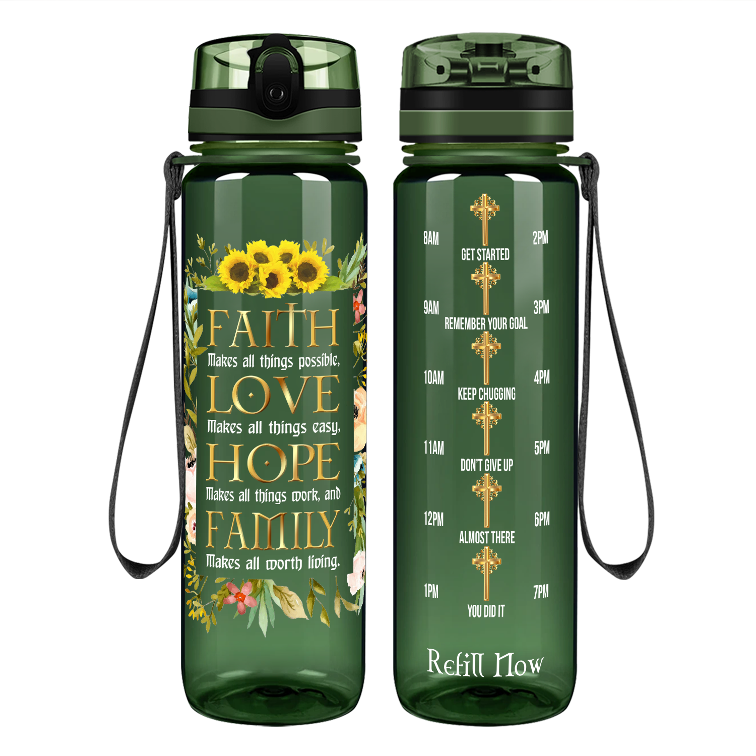 Faith Love Hope Family Motivational Tracking Water Bottle