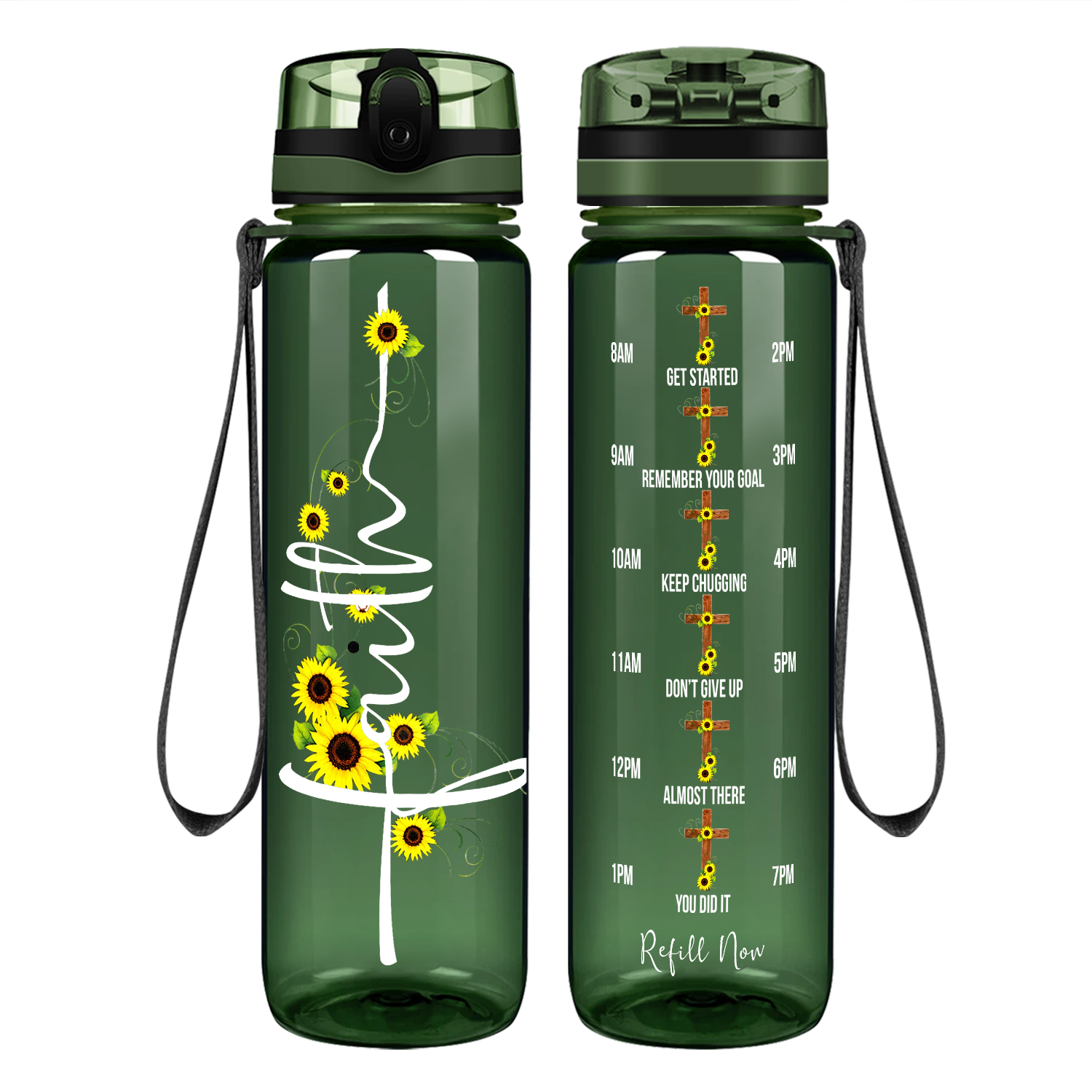 Faith Sunflowers Motivational Tracking Water Bottle