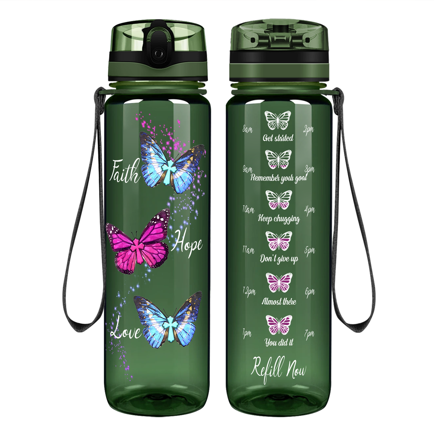 Faith Hope Love Butterflies Motivational Tracking Water Bottle