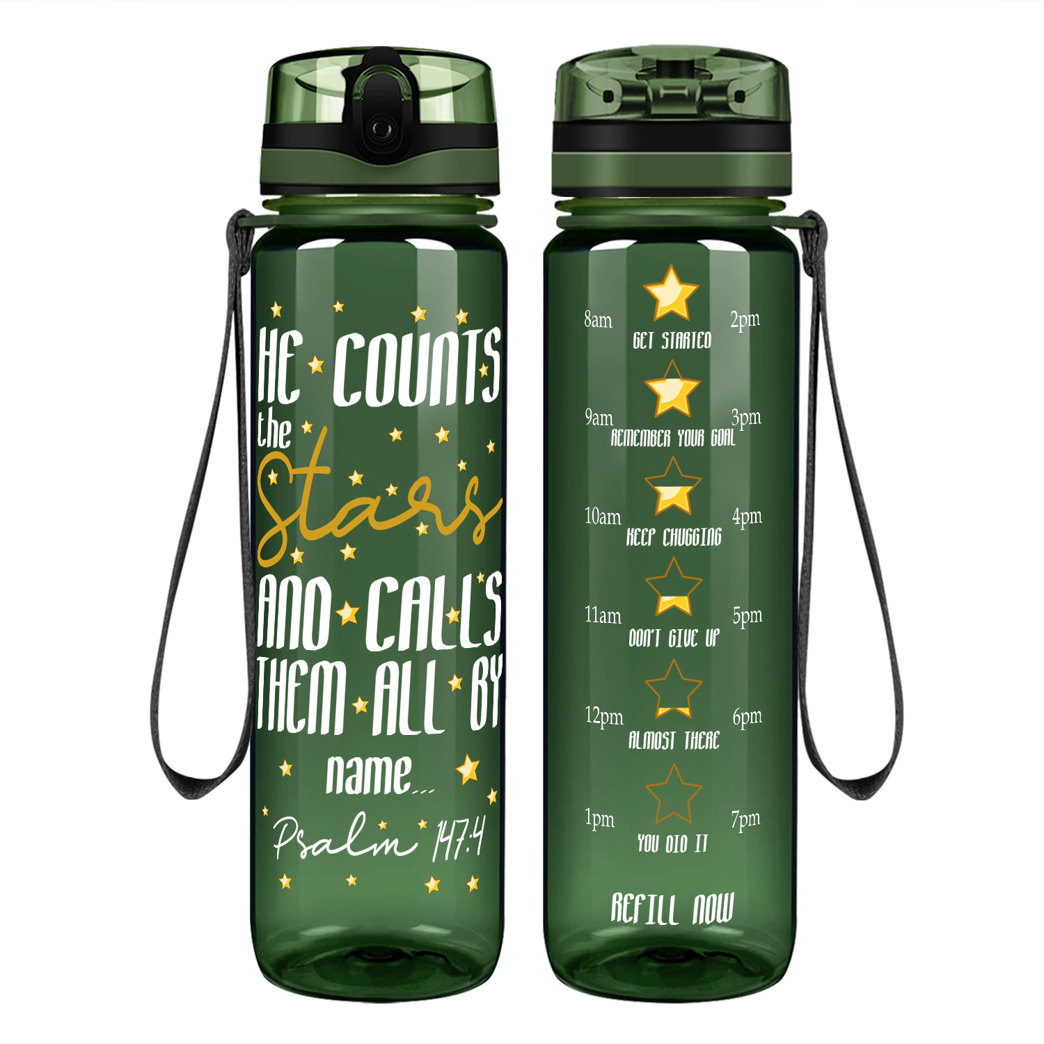 He Counts The Stars And Calls Them By Name Motivational Tracking Water Bottle