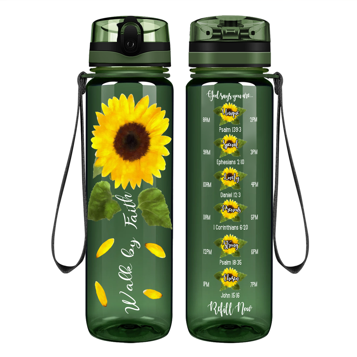 Walk By Faith Sunflower Motivational Tracking Water Bottle