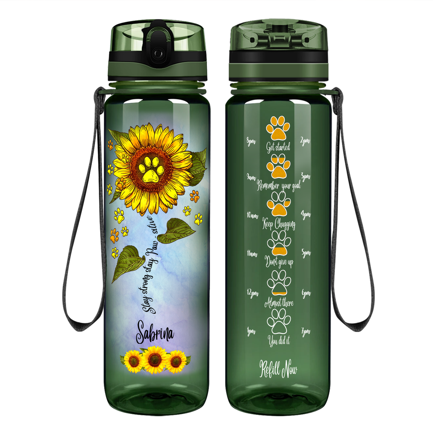 Personalized Stay Strong Stay Paw-sitive Motivational Tracking Water Bottle