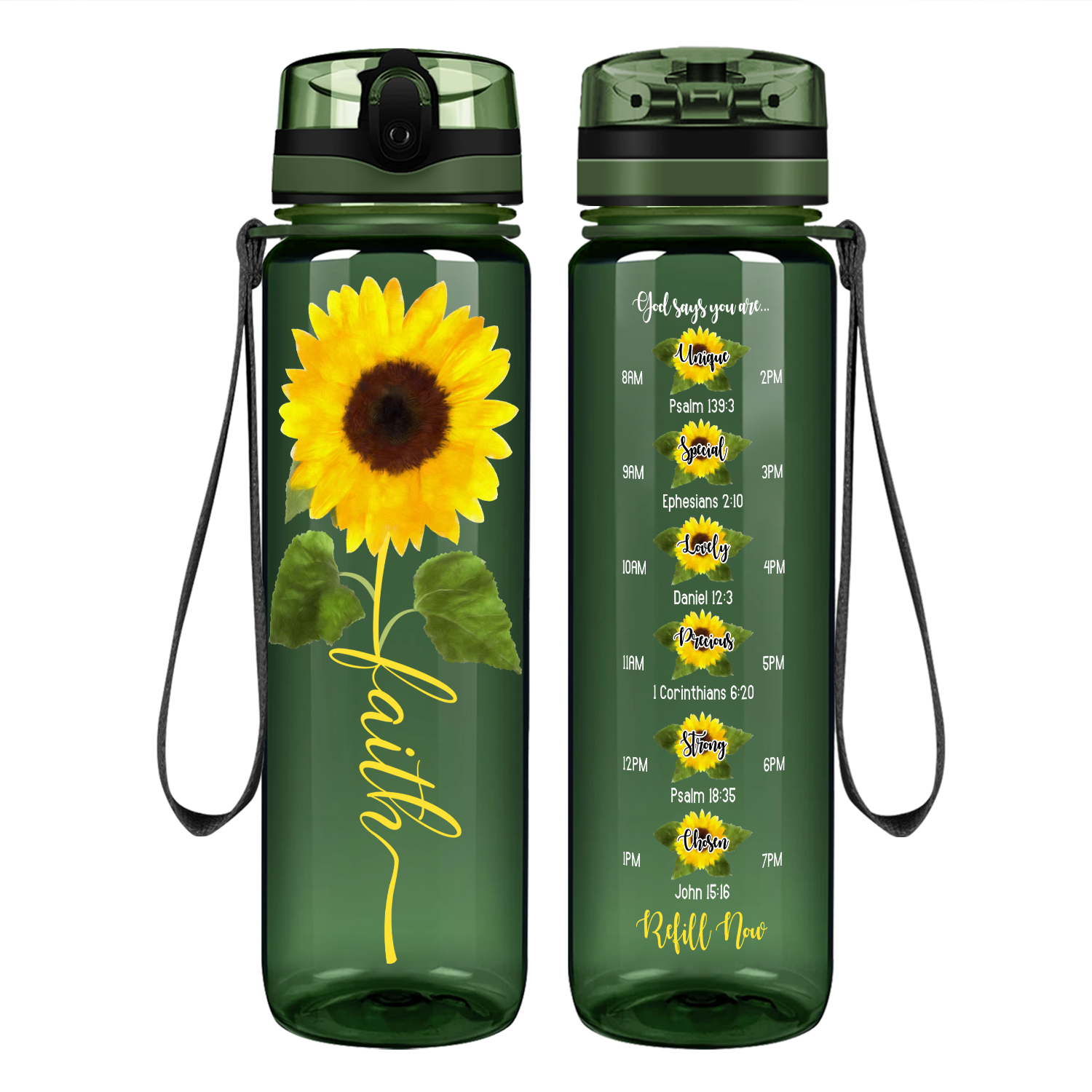 Sunflower Faith Motivational Tracking Water Bottle