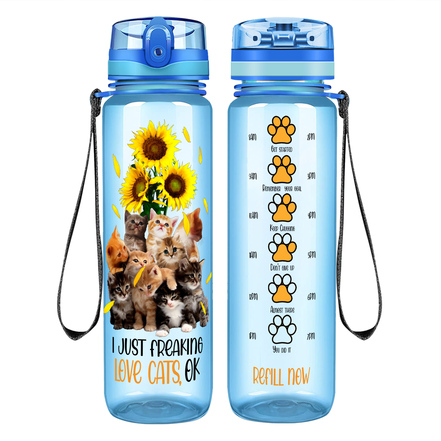 I Just Freaking Love Cats on 32 oz Motivational Tracking Water Bottle